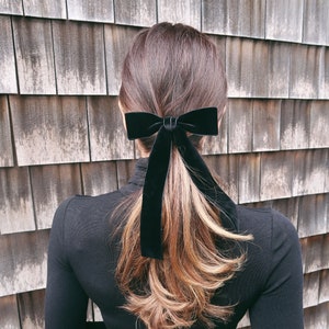 Black Velvet Hair Bow Barrette, Delicate Hair Bow, Gift for Her, Classic Hair Bow, Brigitte hair bow image 2