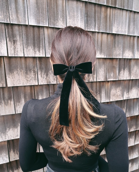 NeverNotRetro Black Velvet Hair Bow Barrette, Delicate Hair Bow, Gift for Her, Classic Hair Bow, Brigitte Hair Bow