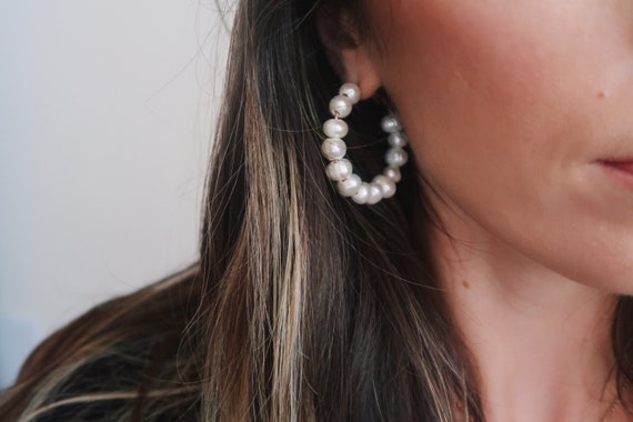 TATIANA☆[silver925] Simple Fresh Water Pearl Hoop earring Freshwater Pearl Hoop Earrings, Mini Pearl Hoop Earrings - Etsy
