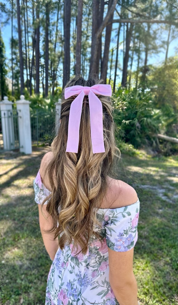 NEW Bardot Bows Etsy 2 Custom Hair Bows Hairbows Pink Velvet Lace Blue Floral Hair Bow Bouquet - Etsy main image 3