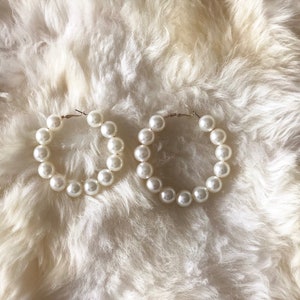 3.5" XXL Ivory Pearl Hoop Statement Earrings