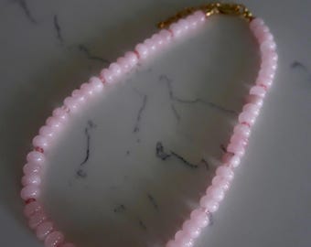 Pink Rose Quartz Beaded Necklace, Pink beaded Necklace, Baby Pink Beaded Necklace, Pink Quartz Necklace