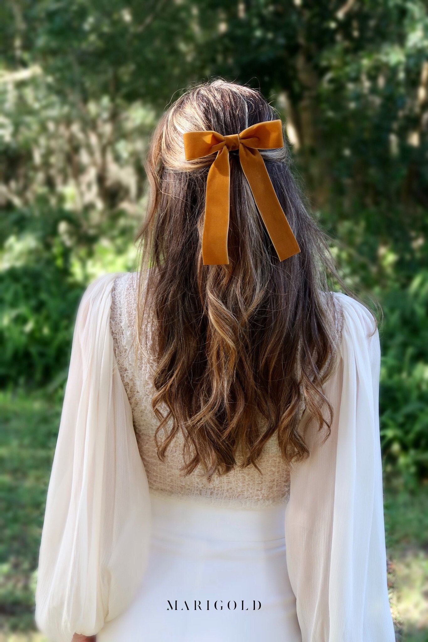 Marigold Velvet Hair Bow Barrette, Delicate Hair Bow, Gift for Her