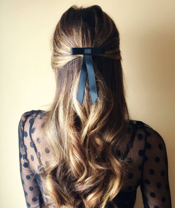Small Black Satin Hair Bow Barrette Kids Bow Girls Birthday Etsy