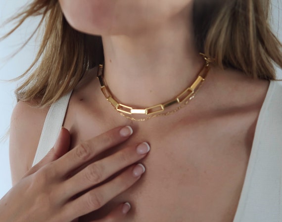 Square Link Necklace Gold-plated Curb Chain Necklace Gold 