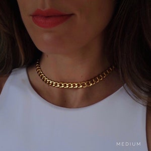 Cuban Link Necklace, Gold-Plated Curb Chain Necklace, Gold Chain Choker, Gold Chunky Chain Necklace, Minimalist Gold Jewelry image 2