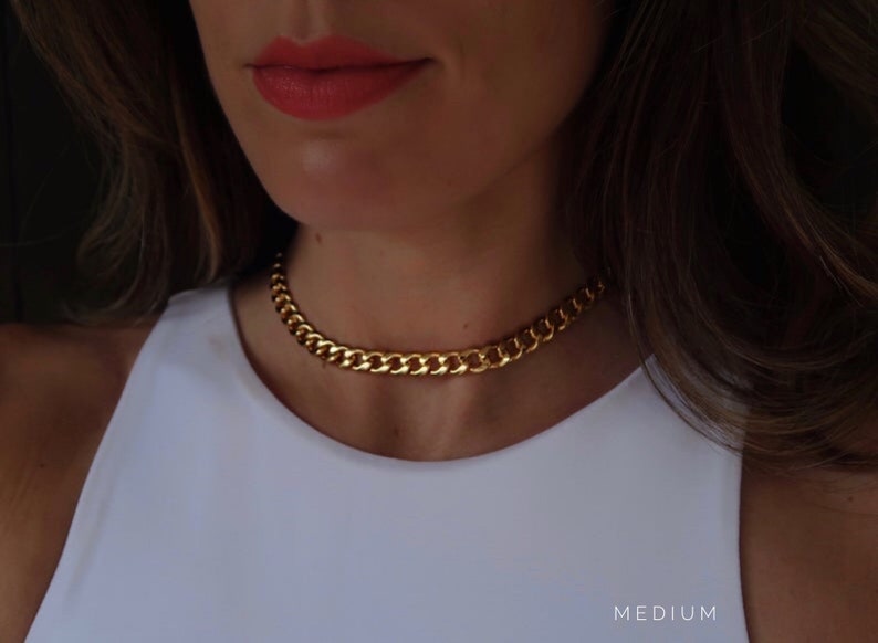 Cuban Link Necklace, Gold-Plated Curb Chain Necklace, Gold Chain Choker, Gold Chunky Chain Necklace, Minimalist Gold Jewelry image 2