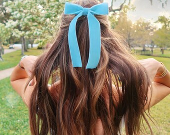 Blue Velvet Hair Bow Barrette, Delicate Hair Bow, Gift for Her, Classic Hair Bow, Brigitte hair bow, Something Blue, Robin’s Egg Blue Bow