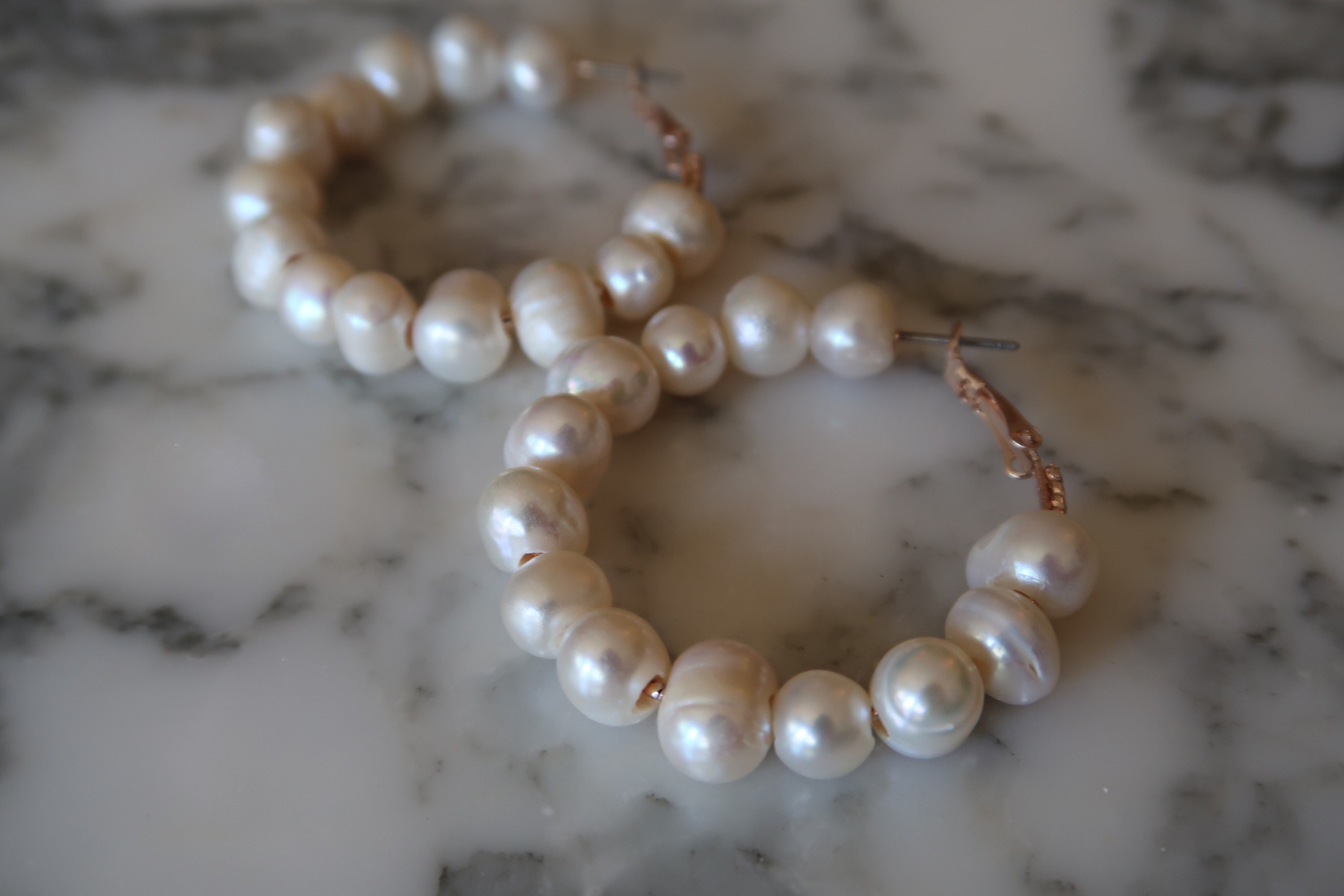 TATIANA☆[silver925] Simple Fresh Water Pearl Hoop earring Freshwater Pearl Hoop Earrings