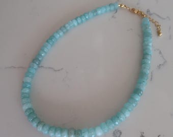 Aqua Quartz Beaded Choker, Chunky Turquoise Necklace, Aqua Quartz Necklace, Blue Rondelle Beaded Necklace, Turquoise Layering Necklace