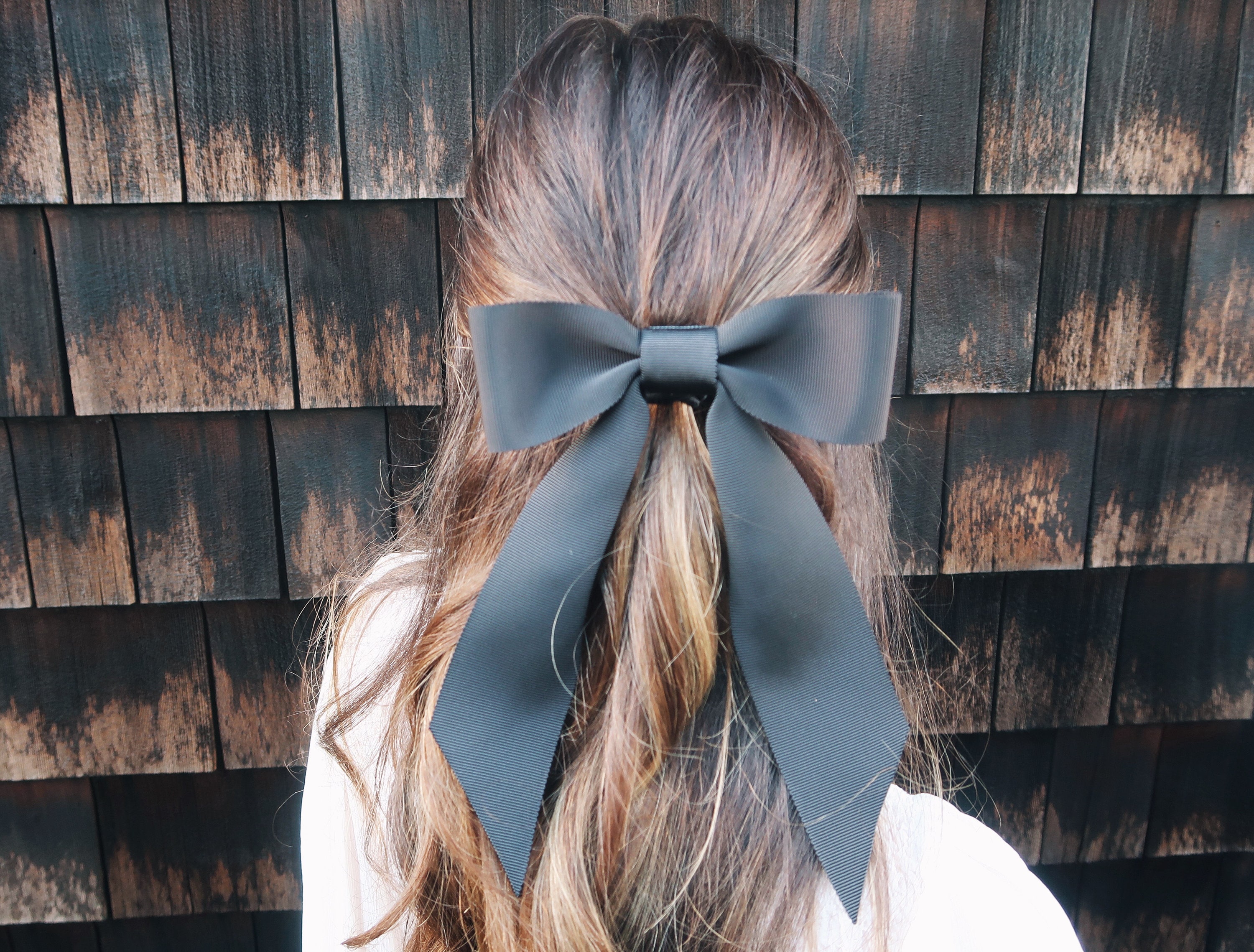 Brigitte Hair Bow Barrette (slim), Black Bow Barrette, Grosgrain