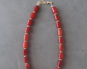 Burnt Orange Beaded Necklace, Chunky Beaded Necklace, Orange Bead Necklace