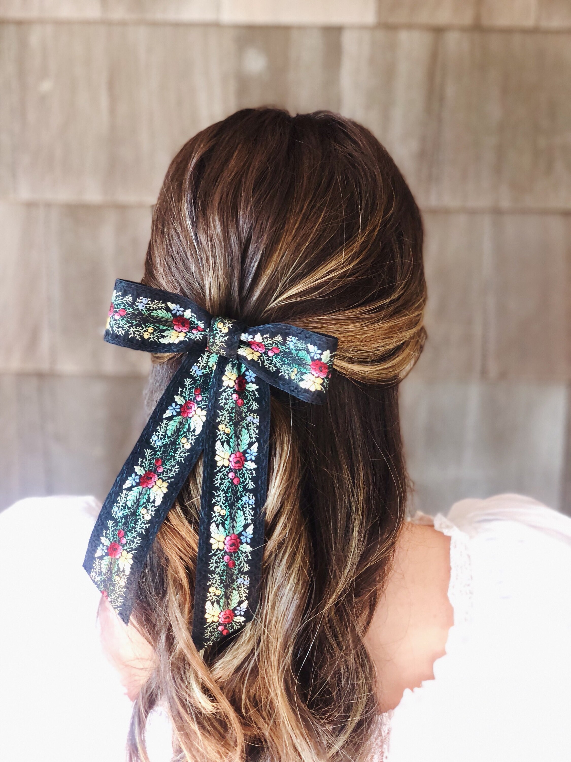 NWT Loveshackfancy ? Lorna Barrette Floral Black Coffee Bow Hair clip Virginia Bow Barrette -- Black – Jennifer Behr LLC main image 4