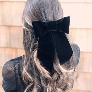 Vintage French Lace Black Hair Bow Tie Clip Grip Long Barrette Oversized  Slide