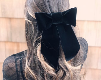 Black Velvet Hair Bow, Large Brigitte Bardot Black Velvet Hair Bow Barrette, Big Velvet Hair Bow, Oversized Hair Bow, Black Bow Barrette