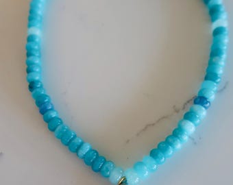 Aqua Blue Beaded Necklace, Fish Charm Beaded Necklace, Aquamarine Beaded Necklace, Fish Necklace, Fish Charm Necklace, Blue Beaded Necklace