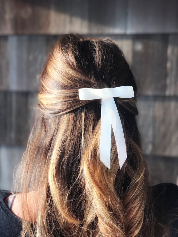 Small Ivory Satin Hair Bow Barrette Kids Bow Girls Birthday Etsy