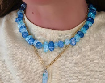Chunky Blue Beaded Necklace, Ocean Blue beaded Necklace, Blue Beaded Necklace, Aqua Beaded Necklace