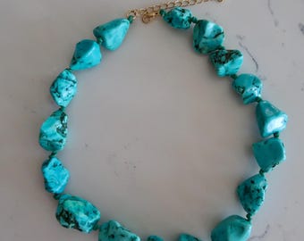 Turquoise Beaded Choker, Chunky Turquoise Necklace, Aqua Quartz Necklace, Blue Rondelle Beaded Necklace, Turquoise Layering Necklace