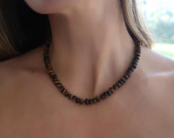 Tiger Eye Beaded Necklace, Jags Eye Tortoise Beaded Necklace, Brown Beaded Necklace, Neutral Beaded Necklace, Jacksonville Jaguars Necklace