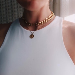 Cuban Link Necklace, Gold-Plated Curb Chain Necklace, Gold Chain Choker, Gold Chunky Chain Necklace, Minimalist Gold Jewelry image 3