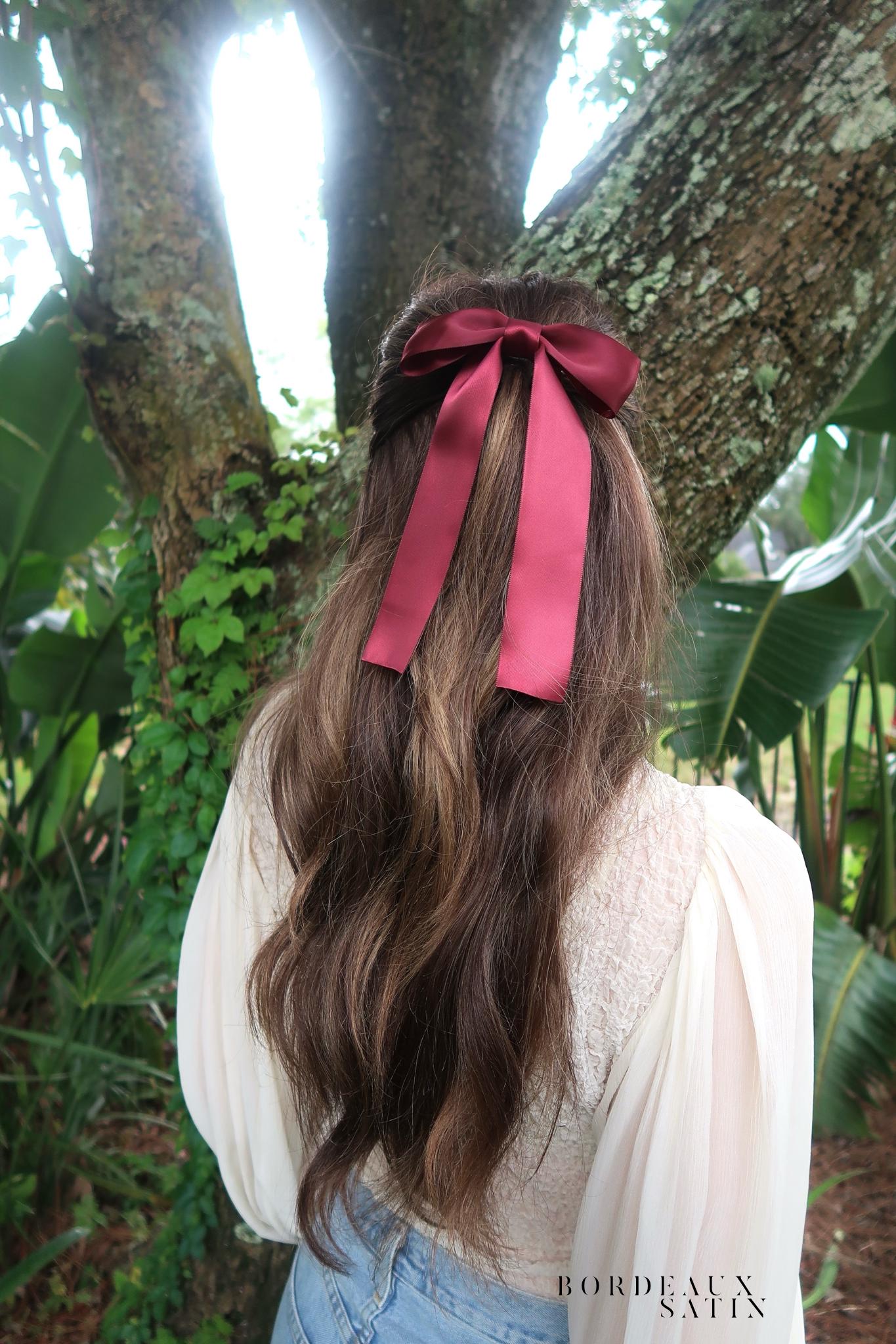 Bordeaux Satin Hair Bow Barrette, Delicate Hair Bow, Gift for Her