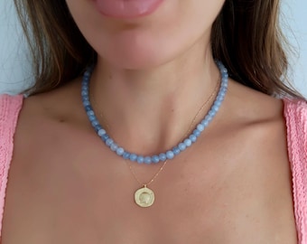 Denim Blue Beaded Necklace, Baby Blue beaded Necklace, Blue Beaded Necklace, Powder Blue Beaded Necklace