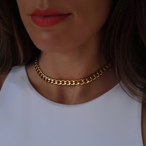Cuban Link Necklace, Gold-Plated Curb Chain Necklace, Gold Chain Choker, Gold Chunky Chain Necklace, Minimalist Gold Jewelry image 1