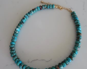 Turquoise Beaded Choker, Chunky Turquoise Necklace, Aqua Quartz Necklace, Blue Rondelle Beaded Necklace, Turquoise Layering Necklace
