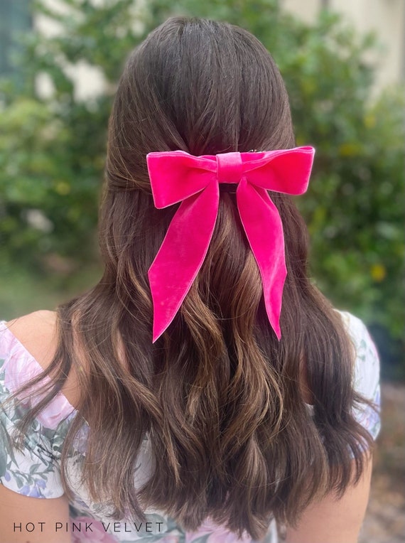 Brigitte Hair Bow Barrette, Hot Pink Hair Bow, Easter Hair Bow