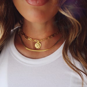Gold Collar Necklace, Snake Chain Gold Necklace, Herringbone Chain Necklace, Gold-Plated Snake Chain Necklace, Thick Gold Chain Necklace,
