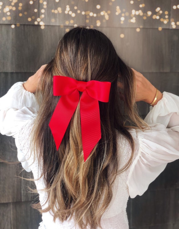 Red Grosgrain Hair Bow, Brigitte Hair Bow Barrette, Bright Red