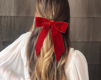 Brigitte Hair Bow Barrette (slim), Black Bow Barrette, Grosgrain