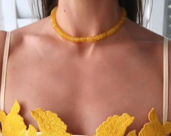 Yellow Citrine Beaded Necklace, Sunshine Yellow Rondelle Beaded Necklace, Yellow Topaz Bead Necklace, Citrine Beaded Necklace