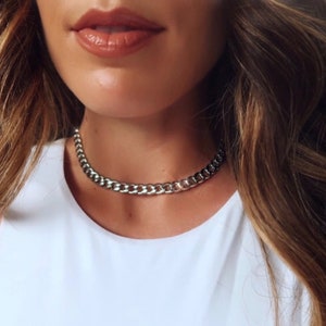 Cuban Link Necklace, Silver Curb Chain Necklace, Silver Chain Choker, Silver Chunky Chain Necklace, Minimalist Silver Jewelry