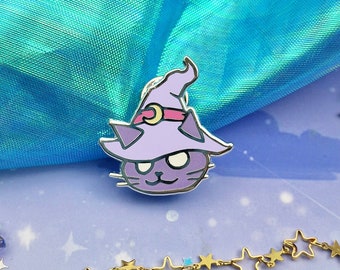 Witch Cat Enamel Pin: Silver Plated Witchcraft Lapel Pin
