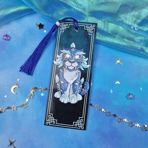Celestial Blue Tiger Bookmark | Lunar Fantasy Gift | Mythical Chinese Cat | Glossy or Holographic | Game-Inspired Bookish Gift for Readers