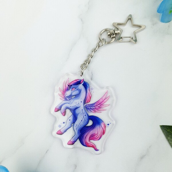 Pegasus | Cute | Kawaii | Glossy | Star | Horse | Unicorn | Galaxy | Zodiac | Acrylic | Keychain | Gift | Accessories