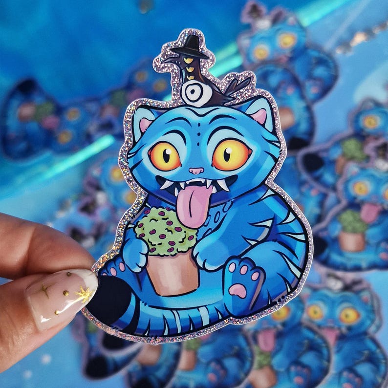 K-Pop Dämonenjäger | Kollektion | Tigerkrähe | Fantasie Tier | Derpy Holographische Aufkleber | Blauer Tiger | Geschenk Bild 6