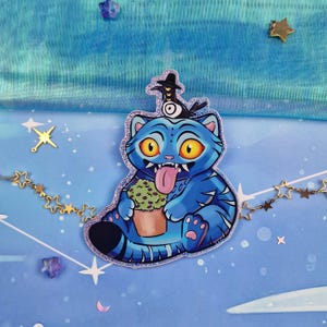 K-Pop Dämonenjäger | Kollektion | Tigerkrähe | Fantasie Tier | Derpy Holographische Aufkleber | Blauer Tiger | Geschenk Bild 3