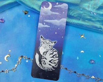 Jayfeather Warrior Cats Bookmark | Fantasy Cat Under Moon & Stars | Purple Sky Aesthetic | Cozy Reading Gift | Book Lover | Warrior Cats Fan