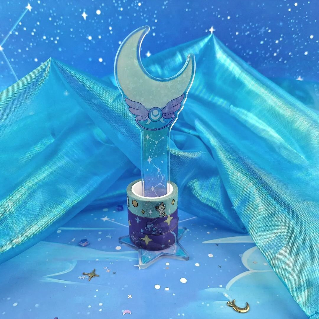 Kawaii Washi Stand Desk Accessory Magical Wand Star Washi Tape Holder Constellation Cute Desk Accessory Moon ellyonart