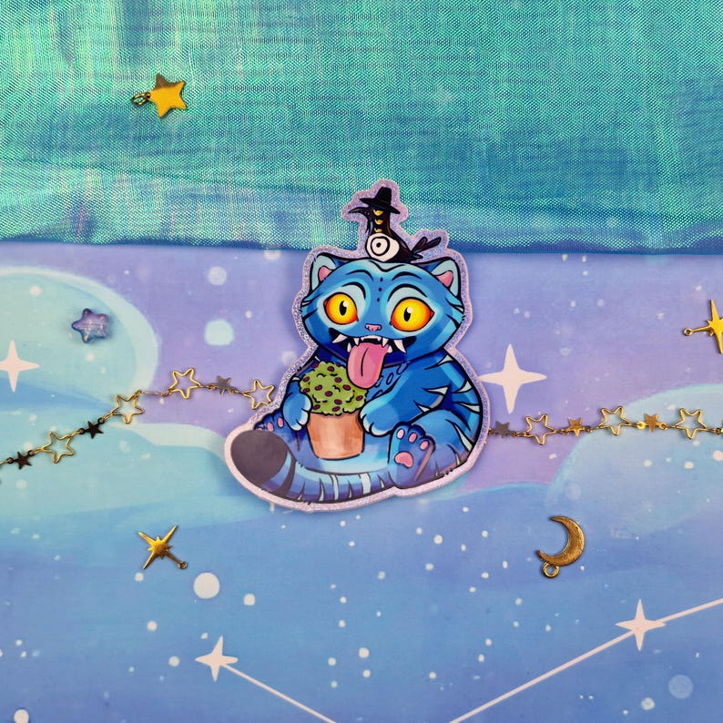 K-Pop Dämonenjäger | Kollektion | Tigerkrähe | Fantasie Tier | Derpy Holographische Aufkleber | Blauer Tiger | Geschenk Bild 5