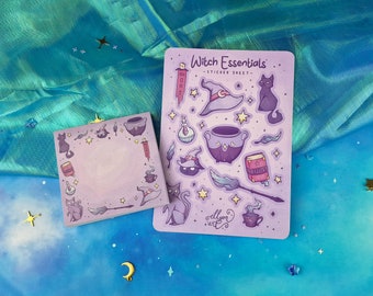 Witch Essentials Bundle | Witchcraft Sticker Sheet & Memo Pad | Scrapbooking | Planner Pad | Journaling | Magical Stationery Gift