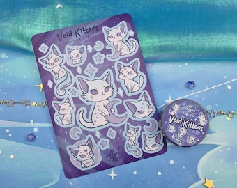 Void Kittens | Cat Sticker Sheet | Washi Tape | Kawaii Stationery | Starry Cats | Cute Stickers | Journaling | Scrapbooking | Ellyonart
