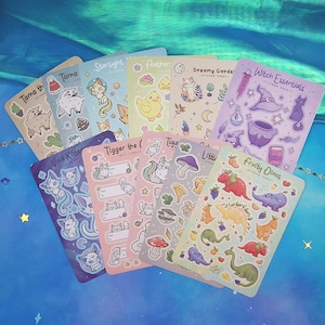 Paquete de pegatinas: Bruja, Tigre, Gato, Llama, Rana, Dinosaurios, Scrapbooking, Etiquetas, Planificación, Decoración, Plantas, Hoja de pegatinas