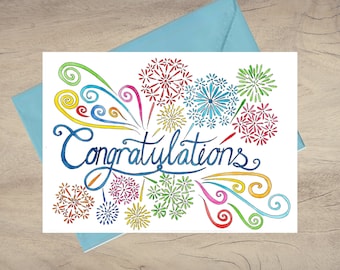 Congratulations Card / Printable congratulations Card / Instant Download Congratulations card/ Printable greeting card / Fireworks