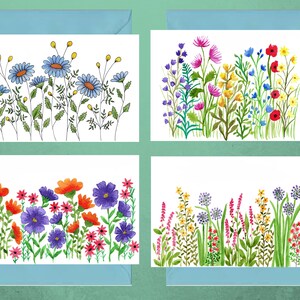 Conjunto de 4 tarjetas florales de acuarela, tarjetas imprimibles, conjunto de tarjetas de flores, tarjetas sólo para decir, tarjetas bonitas, tarjetas de regalo, conjunto de tarjetas en blanco