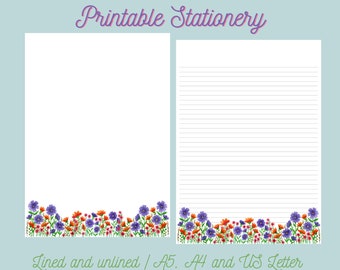 beautiful paper for writing Pretty Printable Writing Paper, Writing Paper, Printable Stationery, Lined printable paper, A4 - A5 -US Writing paper, Floral writing paper