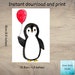 Penguin Card/instant Download Card/printable Greeting Card/cute Penguin ...